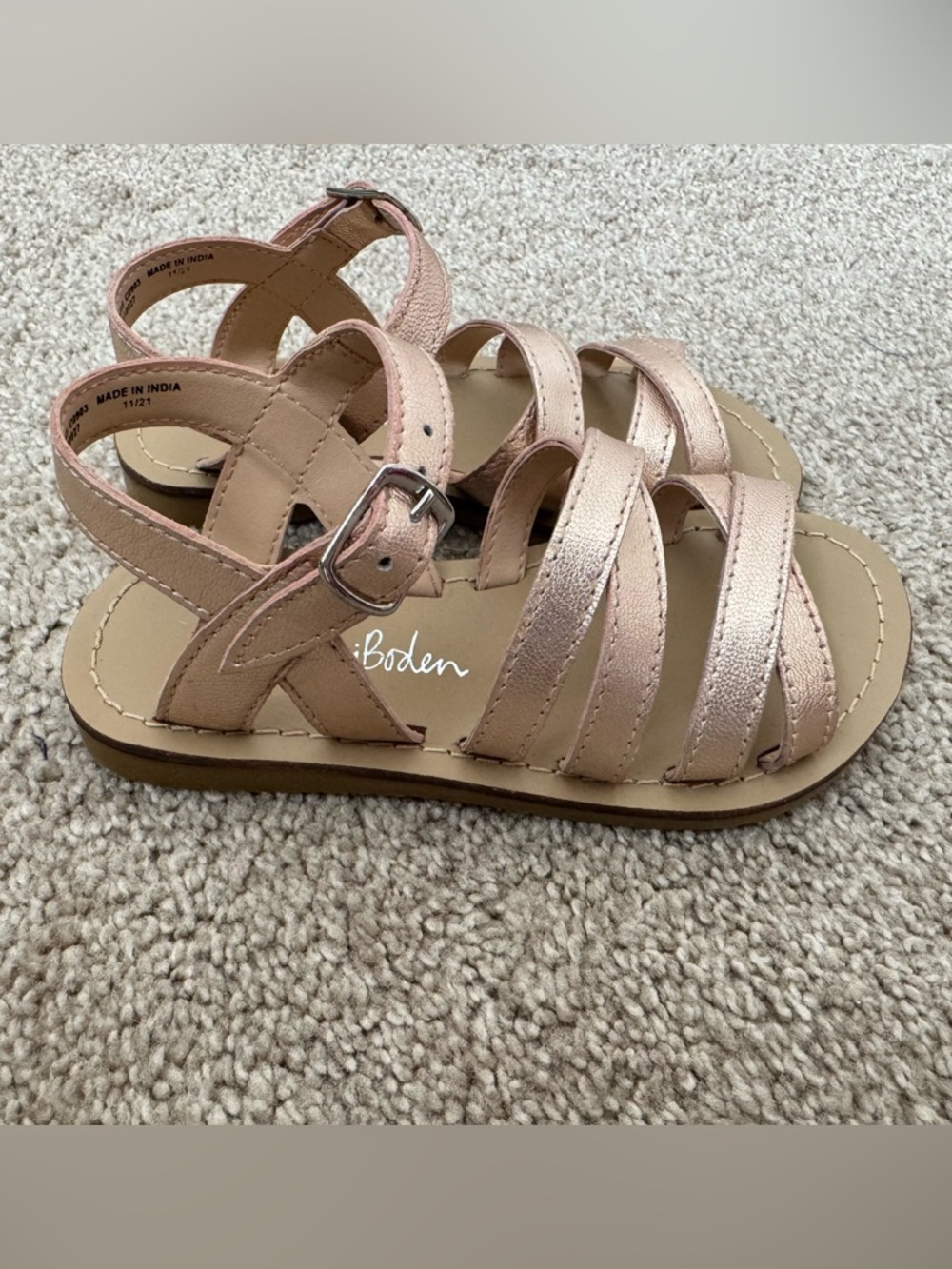 Mini Boden Metallic Rose Gold Girls Strappy Sandals